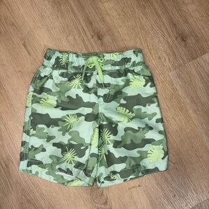 Joe Fresh Green Camo Swim Trunks with Neon Leaf Print